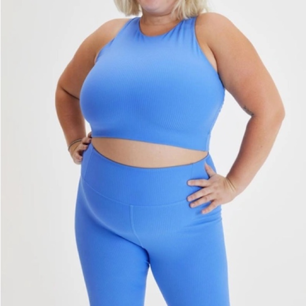 Girlfriend Collective Paloma Sports Bra Blue Daydream Ribbed Size Medium
